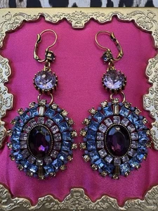 Betsey Johnson Vintage St. Barts LARGE Jeweled Blue Purple Statement Earrings - Bild 1 von 4