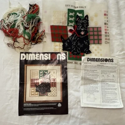 Vtg Unfinished Needlepoint Scottie Dog Dimensions 1985 Scottish Terrior Plaid - Image 1 of 4
