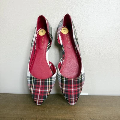 Isaac Mizrahi Nueva York Amaya Plaid Pisos Rojo Tartán Talla 7 Usado en Excelente Condición Vacaciones Foto 1 de 4