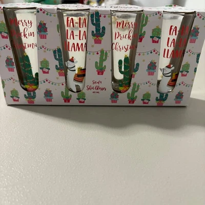 Juego de 4 vasos de chupito de Navidad novedad cactus llama vajilla de vacaciones nuevo Foto 1 de 4