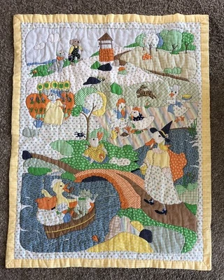 Colcha de bebê vintage mãe ganso berço 34x44" painel de bebê acolchoado à mão - Imagem 1 de 4
