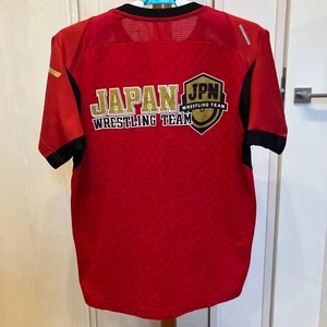 ASICS Japan Wrestling Team T-Shirt Red M JPN Flag Logo Rare Japan - Picture 1 of 8