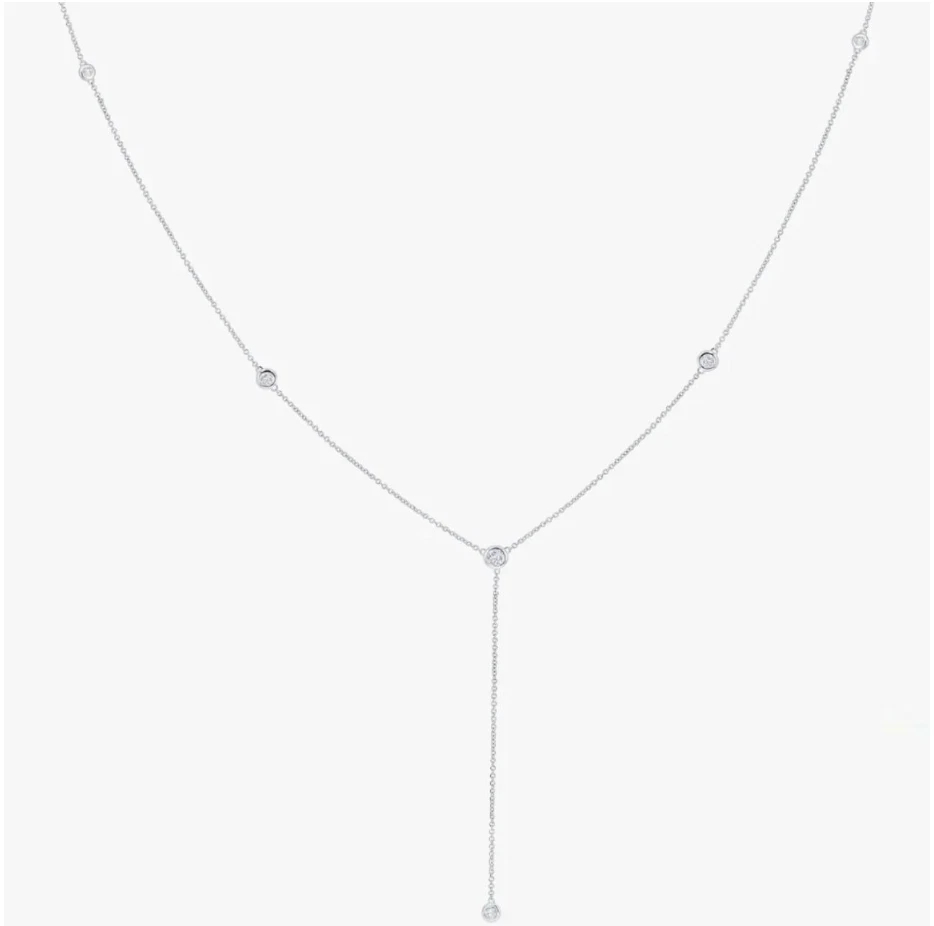 New White Gold Stone Studded Bezel Lariat Necklace Y-Shaped Drop - Image 1 of 1
