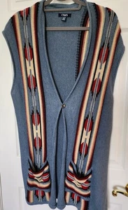 Chaps Sweater Vest Cardigan Southwest Aztec Western Blue Boho Women Sz 1X EUC - Picture 1 of 6