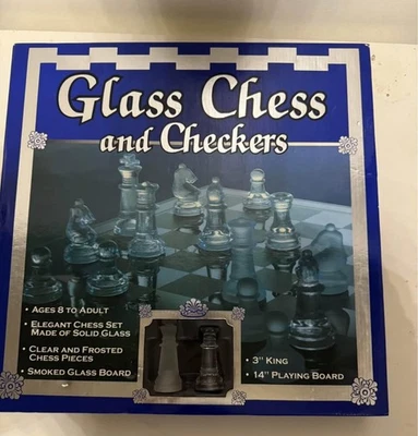 Conjunto de xadrez de vidro tradicional cristal fosco transparente clássico jogo de tabuleiro novo na caixa - Imagem 1 de 2