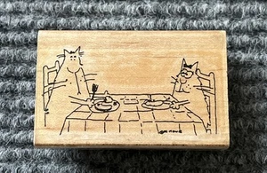 Stamp Cabana Rubber Stamp Cats Having Lunch Dinner Supper Kitten Vintage - Picture 1 of 3