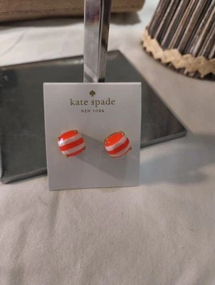 Kate Spade  Coral And White Stripes Stud Earrings New - Image 1 of 2