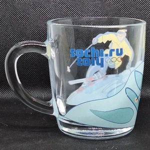 Sochi.Ru 2014 Winter Olympics Games Souvenir Glass Mug Cup Theme Skiing 12 Oz - Picture 1 of 4