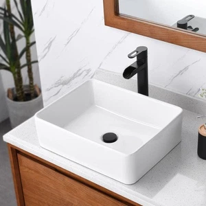 LUXIER Rectangular 19 pulgadas Lavabo de cerámica para baño lavabo artístico en blanco - Imagen 1 de 8