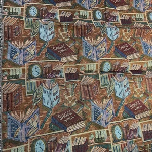 1.75 Yds Vintage 90s Jacquard Victorian Library Book Heavy Upholstery Fabric 58" - Picture 1 of 7