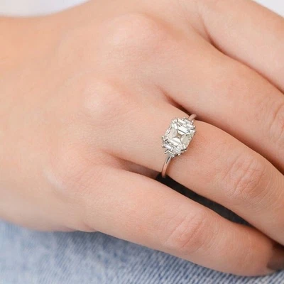 Verlobungsring Asscher-Schliff 1,60 kt Moissanit massiv 18 Karat Weißgold... - Bild 1 von 4