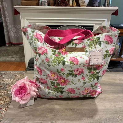 Laura Ashley Reusable Bag Pink Floral  Large 15"x15"x6"   New - Image 1 of 4