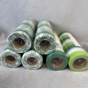 Lot 6 Deco Mesh Roll Celebrate It 9.5” X 18’ Plaid Green St Patrtick Wreath New - Picture 1 of 8