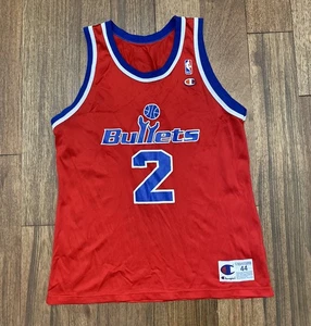 Vintage 90's Champion Washington Bullets #2 Jersey NBA - Size 44 - Picture 1 of 6