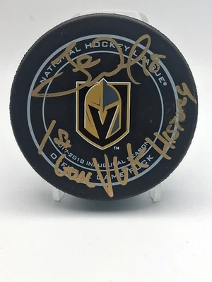 FANATICS JAMES NEAL PUCK VEGAS GOLDEN KNIGHTS 1st GOAL SCORED INSCRIBED AUTO - Image 1 of 4