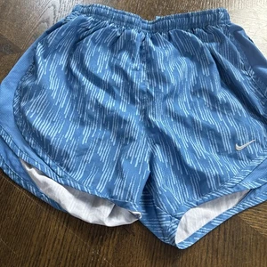 Nike Dri-Fit Womens XSmall XS Lined Running Shorts Blue Logo Graphic EUC - Picture 1 of 6