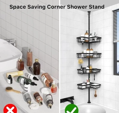Pólo de tensão de canto chuveiro caddy - Organizador de haste de tensão de chuveiro, do chão ao teto - Imagem 1 de 4