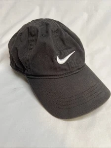 Nike Logo Child Baseball Hat Charcoal Black Embroidered Adjustable 100% Cotton - Picture 1 of 5