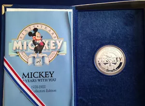 1988 Disney Mickey Mouse 1928-1988 Steamboat Willie 60 Years Silver Medal E0923 - Picture 1 of 6