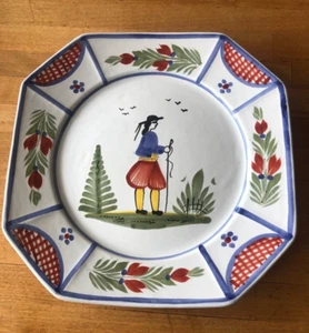 Henriot Quimper Pottery Mistral Blue Dinner Plate Man Octagonal 10" France - Picture 1 of 8