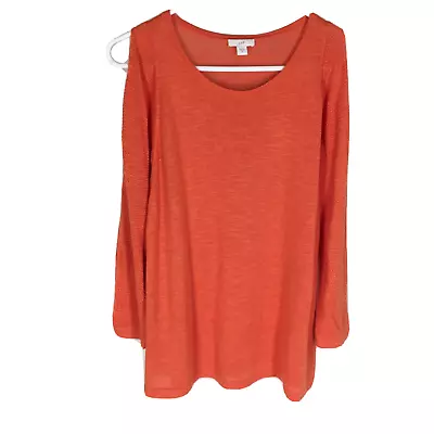 Suéter Top J. JILL Talla Mediana Naranja Hombro Frío Mezcla de Lino Suave Para Mujer Foto 1 de 4
