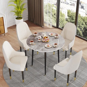 32" Sintered Stone Dining Table round Reception Coffee Table for 2-4 Person - Sm - Picture 1 of 12