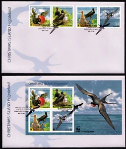 CHRISTMAS ISLAND 2010 Fragatebird WWF set 4+MS on 2x First Day Covers SG cv $65+ - Picture 1 of 1