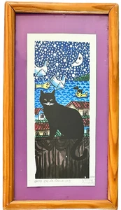 2004 Signed Mouth Painter Xaime Ximenez Watercolor Print  Gato En La Oscuridad - Picture 1 of 6