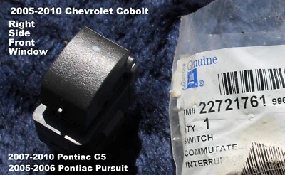 Interruptor de ventana lateral derecha genuino OEM GM Chevrolet Cobalt/Pontiac G5 pasajero Foto 1 de 4