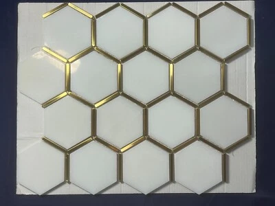 S8 Carrara White Golden Marble Hexagon Mosaic Tile Kitchen Bathroom Polished - Image 1 of 4