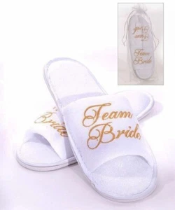 PTEAM BRIDE Spa Slippers for the Bride GOLD Embroidery Hen Party-White - Picture 1 of 1