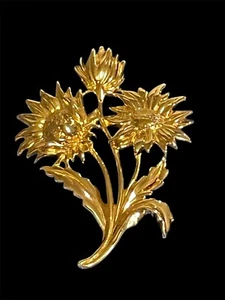 Sunflowers Bouquet Gold Tone Brooch Pin Men  Women Lapel Scarf Pin Gift - Picture 1 of 6