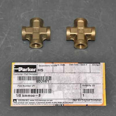 (2) Parker Cross Fitting 1/8 KMMOO-B, 1/8" x 1/8" x 1/8" x 1/8" Female NPT Brass - Image 1 of 4