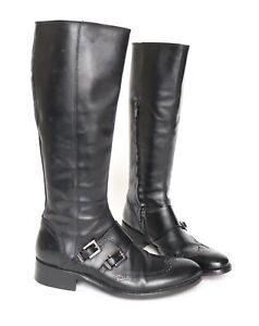 BRUMAS'S Long Black  Leather Boots-  Combat -  Biker - 37 / UK 4