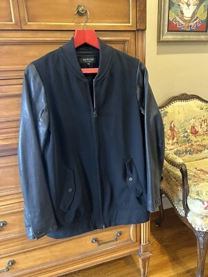 Rag & Bone Women’s Black Bomber Jacket Leather Sleeves Medium  - Image 1 of 4