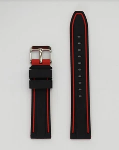Hadley-Roma 22mm Black Silicone Divers Mens Watch Strap with Red Lining MS3347 - Picture 1 of 1