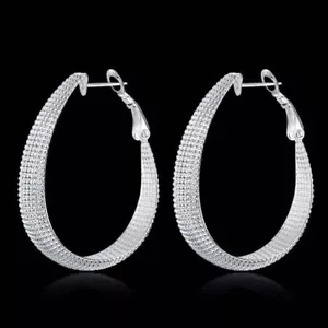 Orecchini donna argento sterling 925 lucido pieno grande forma uovo cerchio gioielli - Foto 1 di 6