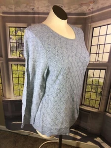 Karen Scott M NWT Diamond Cable Knit Sweater Lt Blue Nep $47 🧡 - Picture 1 of 10
