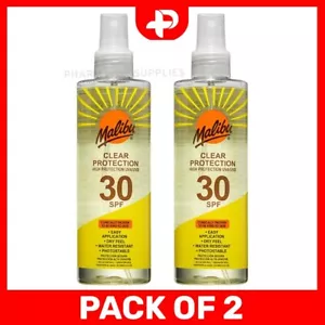 Malibu Sun SPF 30 Spray High Protection Dry Feel Water Resistant 200ml 2 Packs - Picture 1 of 6