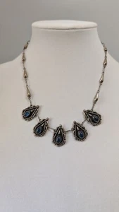 Collar Festón Filigrana Piedras Preciosas Azules Plata de Ley 925 De Colección México - Imagen 1 de 9