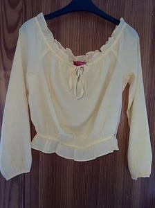 Guess Yellow Off Shoulder Blouse Top Size Medium New Tags Long Sleeved Crepe - Picture 1 of 11