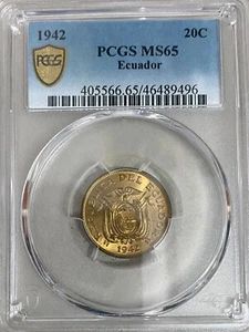 ECUADOR 20 CENTAVOS 1942 KM # 77.1a PCGS MS65. - Picture 1 of 4