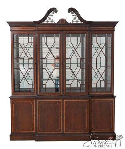 59946EC: HICKORY WHITE Inlaid Mahogany Large Breakfront Bookcase Cover