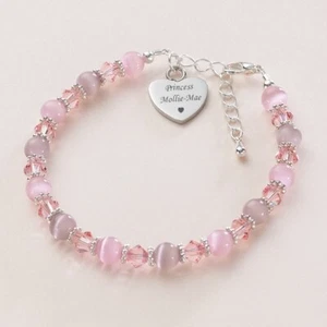 Mädchen Rosa Armband,Personalisiert mit Gratis Gravur,Hübsch,Funkelnde Armband - Bild 1 von 12