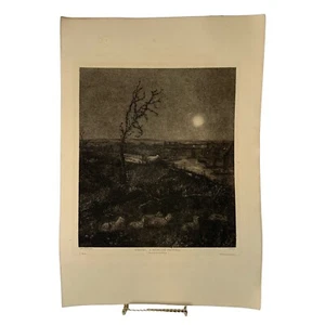 Original 1879 "Strayed - A Moonlight Pastoral" Radierung von Creil Lawson - Bild 1 von 7