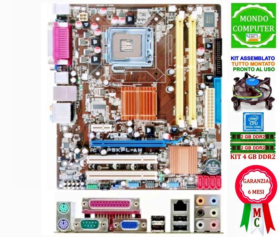 SCHEDA MADRE SOCKET LGA 775 ASUS P5KPL-AM + CPU INTEL DUAL CORE + 4 GB RAM - Immagine 1 di 1