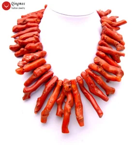 Collar largo de coral rojo natural de rama de 50-70 mm para mujer joyería 18" - Imagen 1 de 11