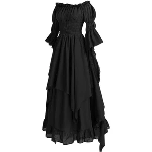 Damen Gothic Renaissance Schwarz Maxikleid Witchy Glockenärmel Schulterfrei XXL - Bild 1 von 11