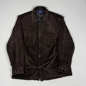 Vintage GAP Brown Suede 100% Real Cow Leather Trucker Jacket Men's Size XL - Picture 1 of 9
