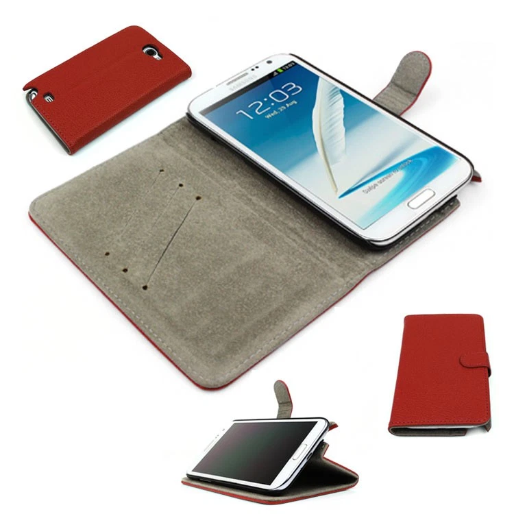NEW WALLET CASE COVER STAND SKIN POUCH PU LEATHER RED GALAXY NOTE II 2 - Image 1 of 1